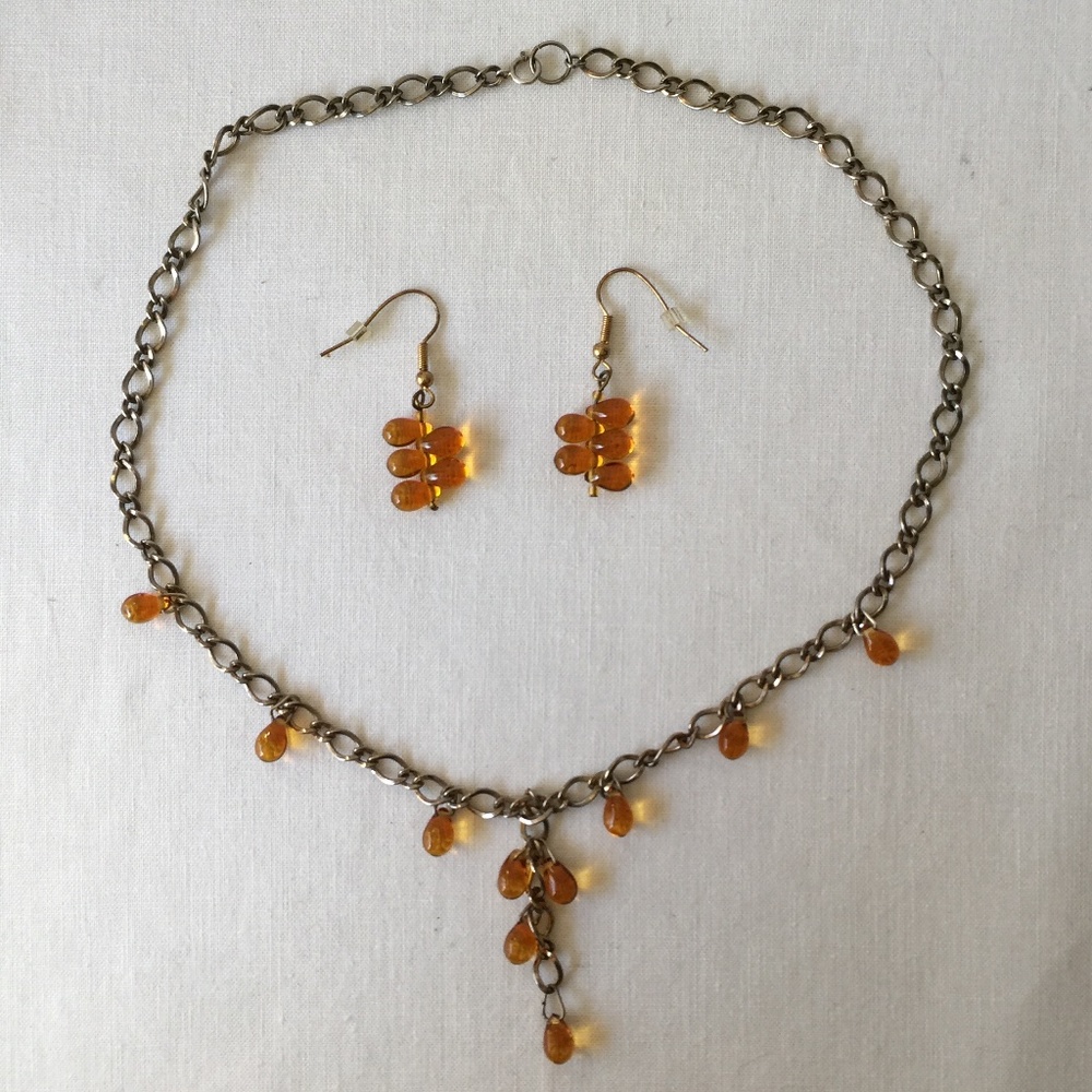 Sterling Glass Briolette Teardrop Y Shaped Necklace Earrings Set